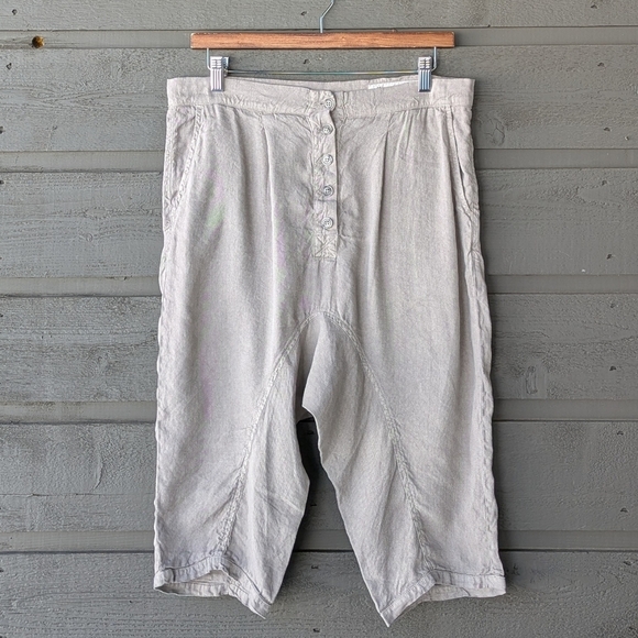 November 11 Other - November 11 Taupe Khaki Linen Cupro Drop Crotch Bermuda Shorts Size Small